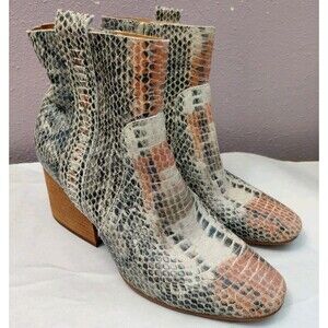 Korks Leyland Snakeskin Print Ankle Heel Boots Shoes Taupe Plz Read